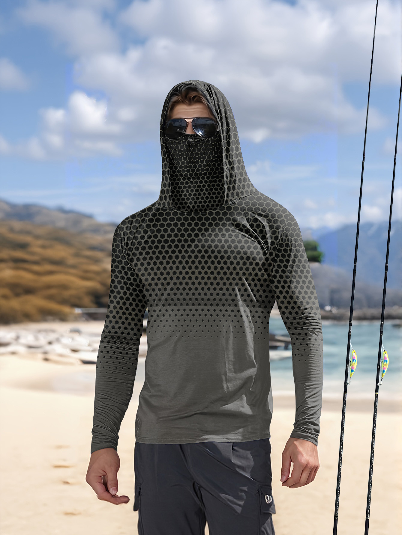 Men Hood Fishing Shirt long sl - đánh giá và giá Fishing Shirt Uv Protection